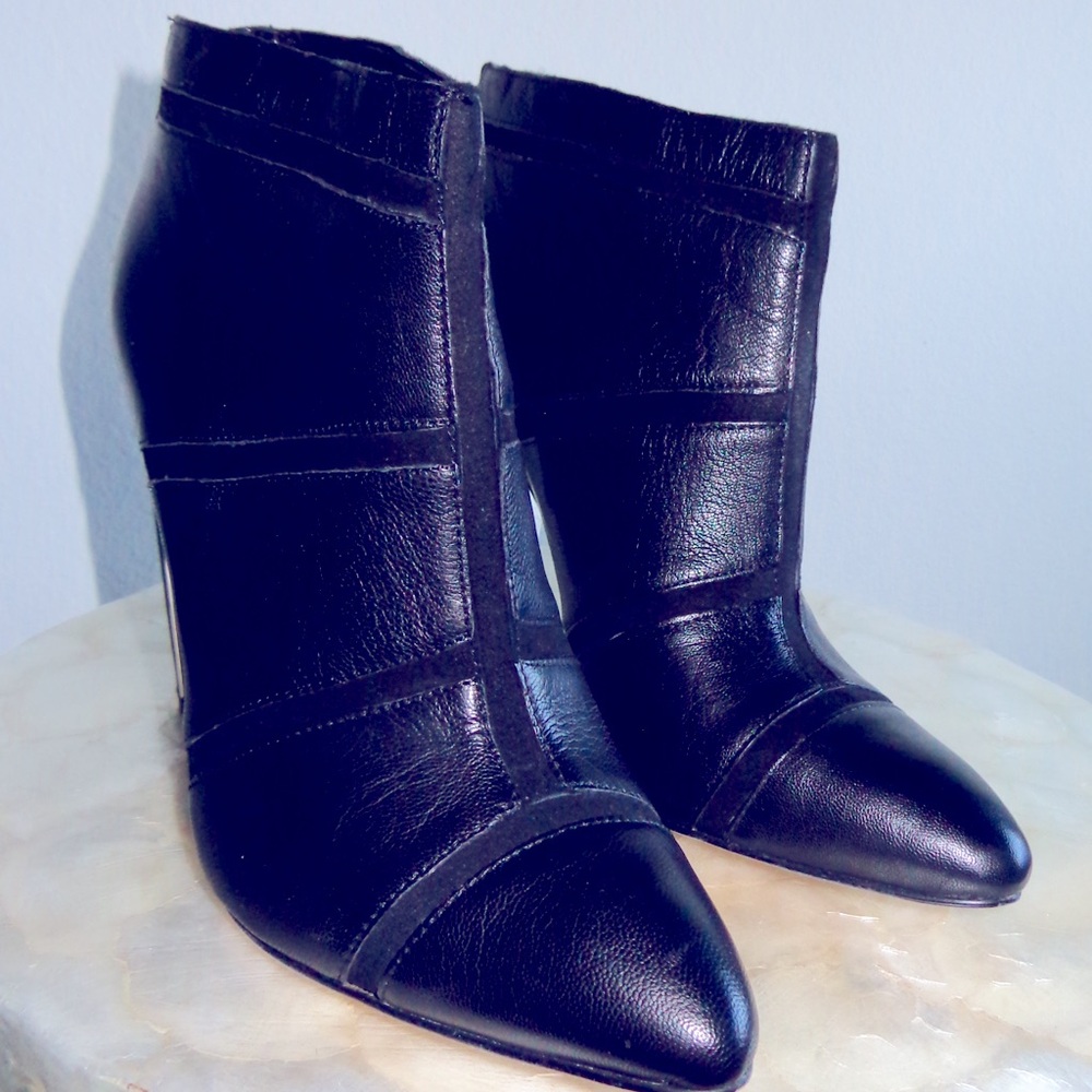 Black French Connection Booties with mirrored heel